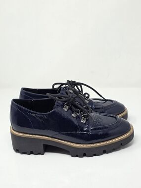 Donald J. Pliner Patent Navy Chunky Lug Sole LaceUp leather Oxford Shoes Size 7